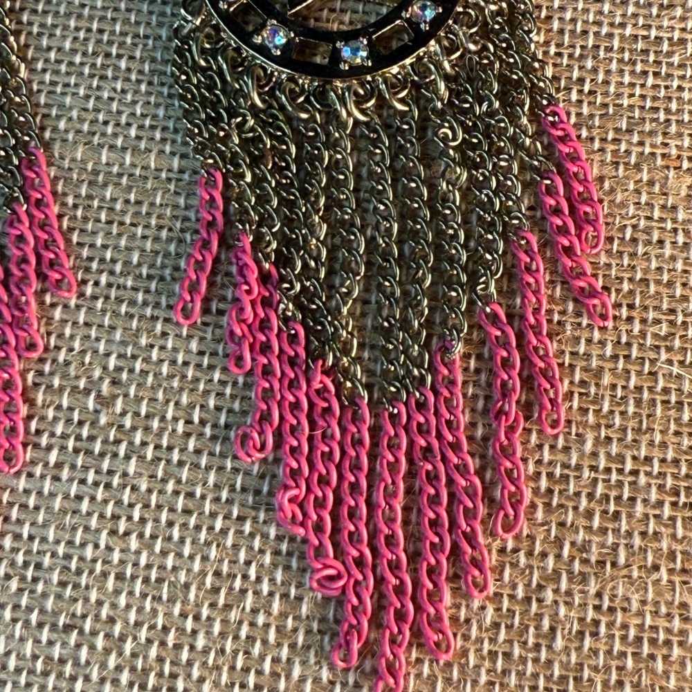 BETSEY JOHNSON Rare Pink Horseshoe Chandelier Statement Earrings - Picture 4 of 9